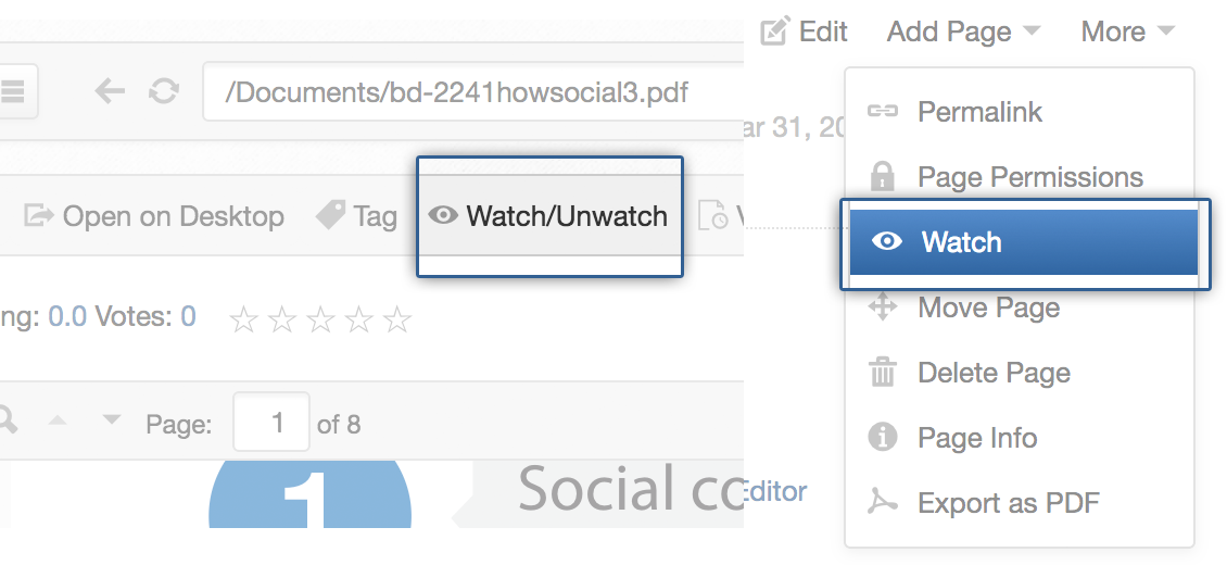 Watch functions in eXo documents and wiki apps