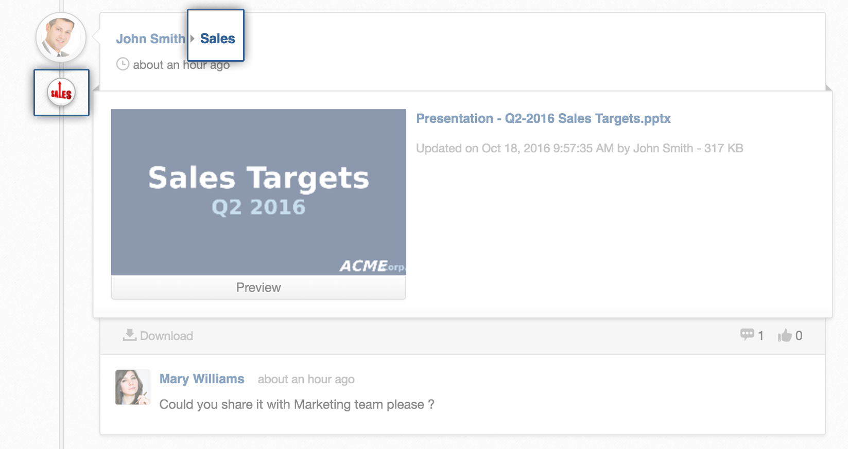 Space avatar on the Activity streams timeline