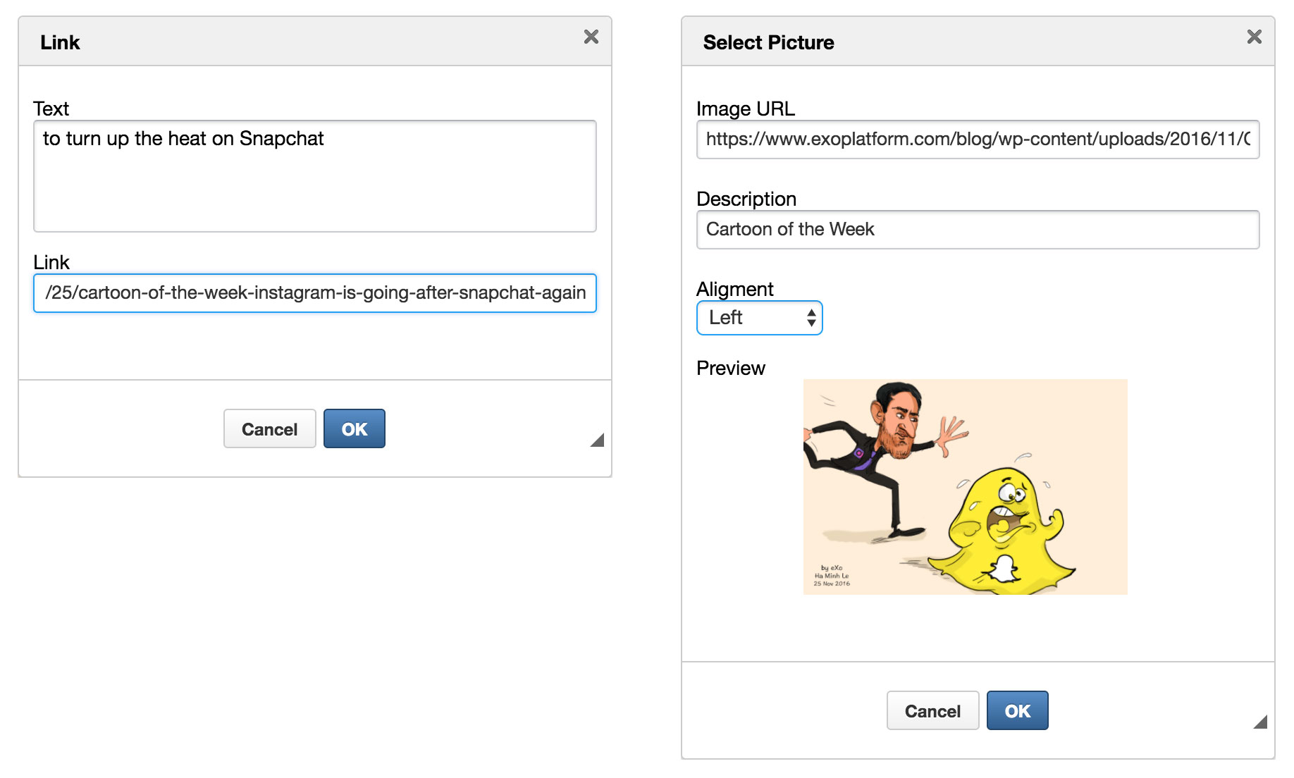 Insert easily images and images in exo Microblog